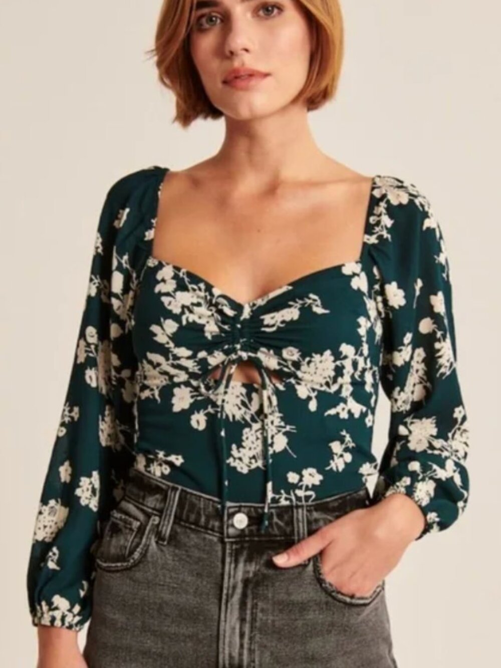 Abercrombie & Fitch Floral Wrap Blouse Teal Green NWT